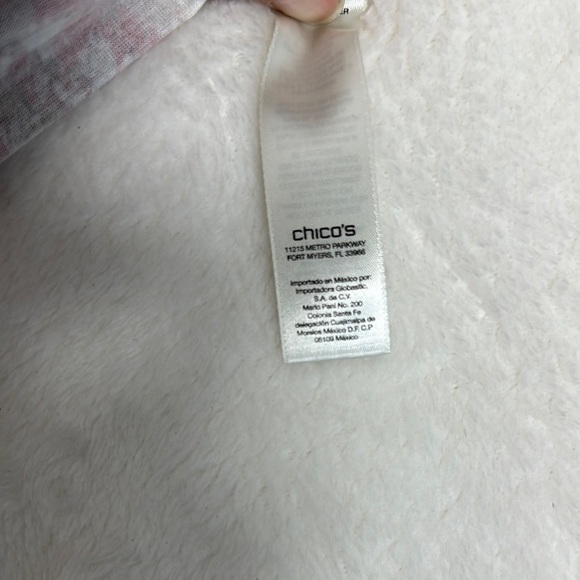 Chico's Pink and Cream 3/4 Sleeve Tie Front Blouse - Picture 8 of 10